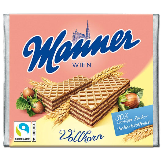 Manner Vollkorn Schnitten 75g Knusprige Vollkornwaffeln mit Haselnusscremefüllung -30% Zucker - Candyshop.ch