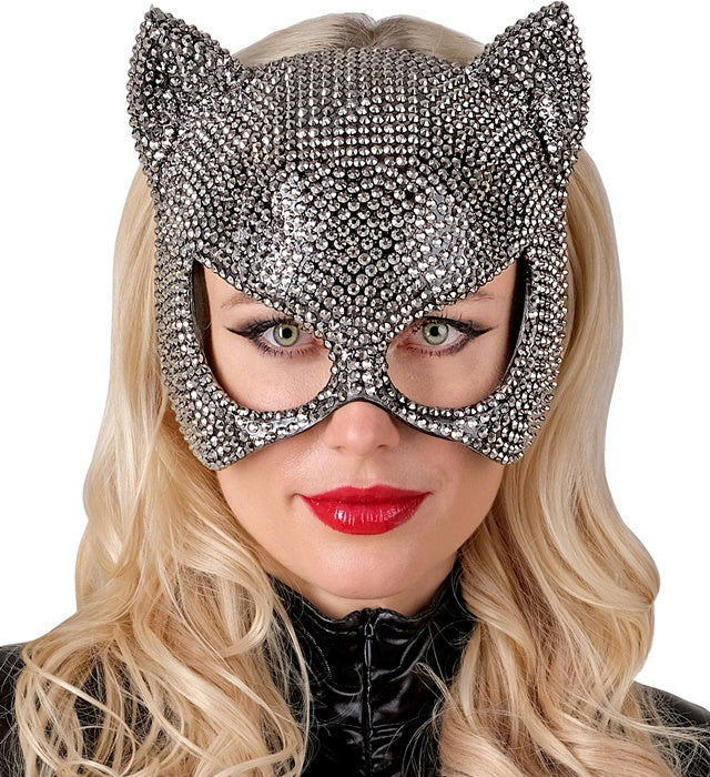 Strass Katzenmaske mit funkelnden Steinen für Fasnacht und Karneval