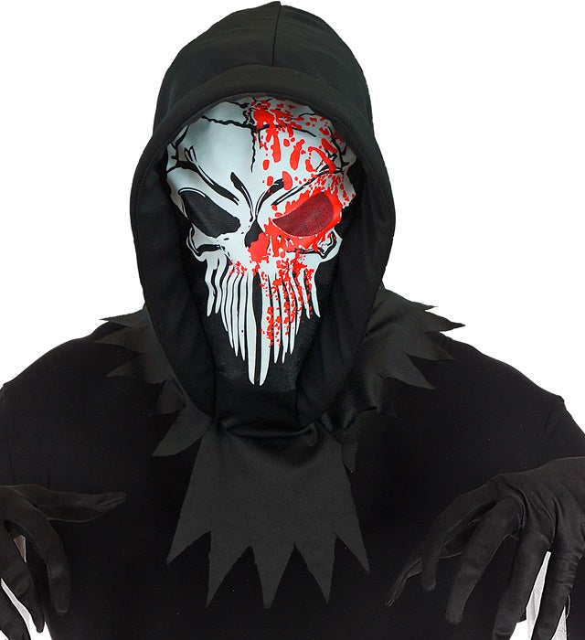 Blutige Sensemann-Maske mit Kapuze für Halloween- und Fasnachtskostüm