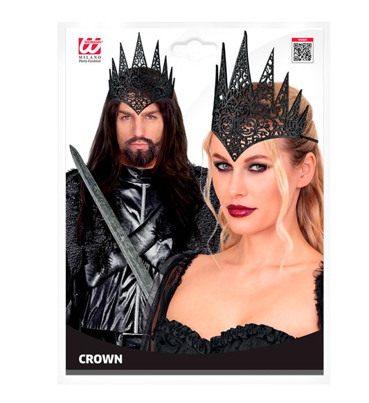 Schwarze Krone als Kostümzubehör für Halloween und Fasnacht