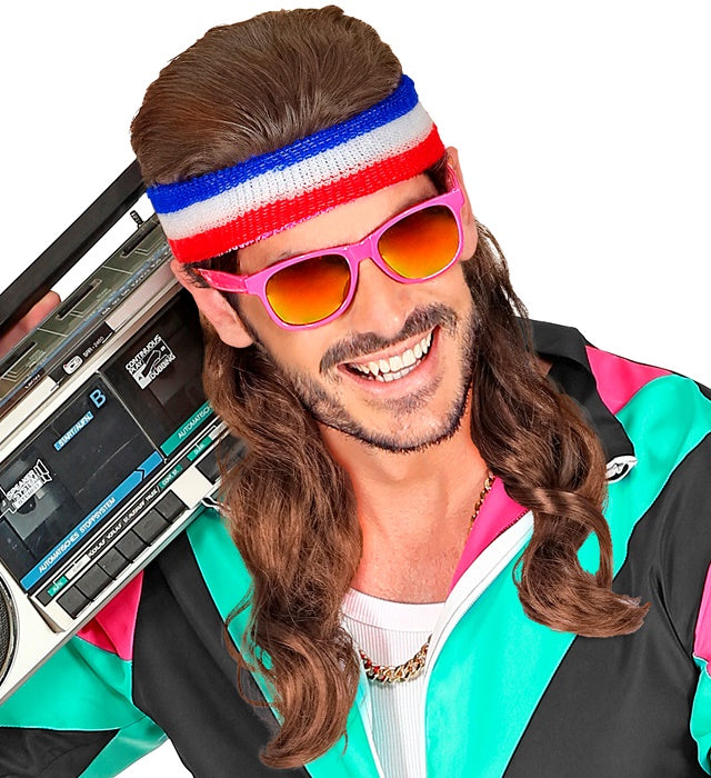 Blau-weiss-rotes Stirnband mit integrierten Haaren für Fasnacht und Sport