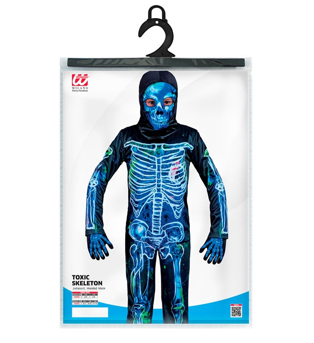 Skelett-Kostüm Overall mit Kapuzenmaske schwarz-weiss für Fasnacht