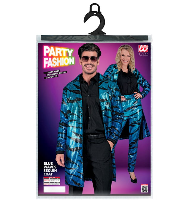 Blauer Paillettenmantel mit Wellenmuster für Fasnacht und Mottopartys