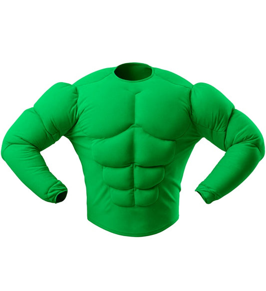 Grünes Kinder-Muskelshirt mit realistischer Muskeloptik für Fasnacht-Kostüm