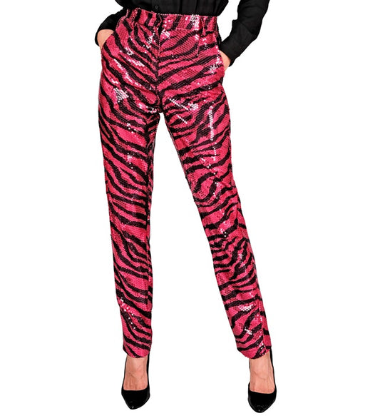 Paillettenhose im pinken Zebramuster für Fasnacht und Karneval