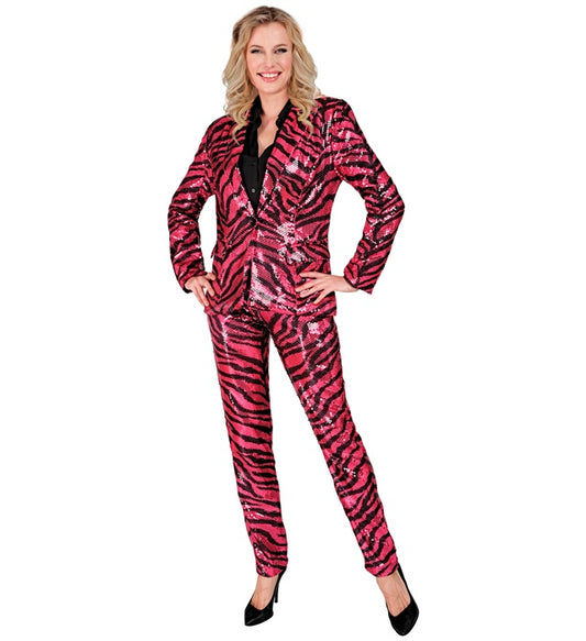 Paillettenhose im pinken Zebramuster für Fasnacht und Karneval