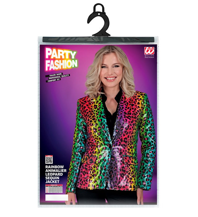 Pailletten Blazer mit Leopardenmuster und Regenbogen-Effekt für Fasnacht