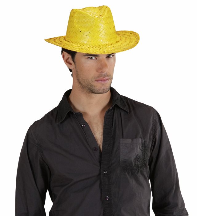 Cowboy Strohhut in den Farben Rosa, Gelb und Orange für Fasnacht und Karneval