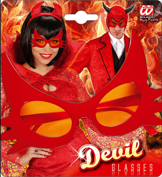 Teufelsbrille mit roten Hörnern als Kostümzubehör für Halloween und Fasnacht