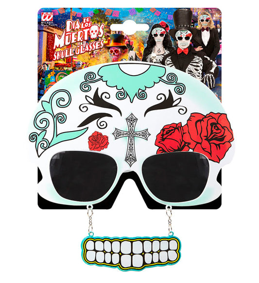 Brille im Totenkopf-Stil Dia de los Muertos mit markanten Zähnen
