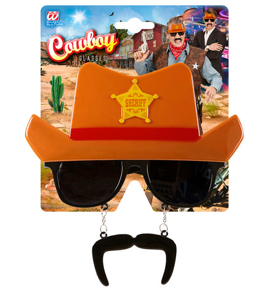 Cowboy Brille mit schwarzem Schnauzbart als Fasnacht Kostümzubehör