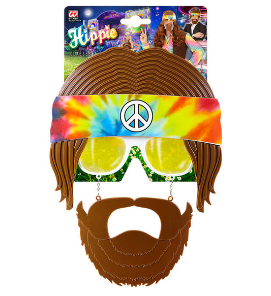 Fasnachtsbrille Hippie mit runden Gläsern und integriertem Bart