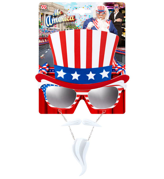Uncle Sam Brille mit Schnauz- und Kinnbart als Fasnacht Kostümzubehör