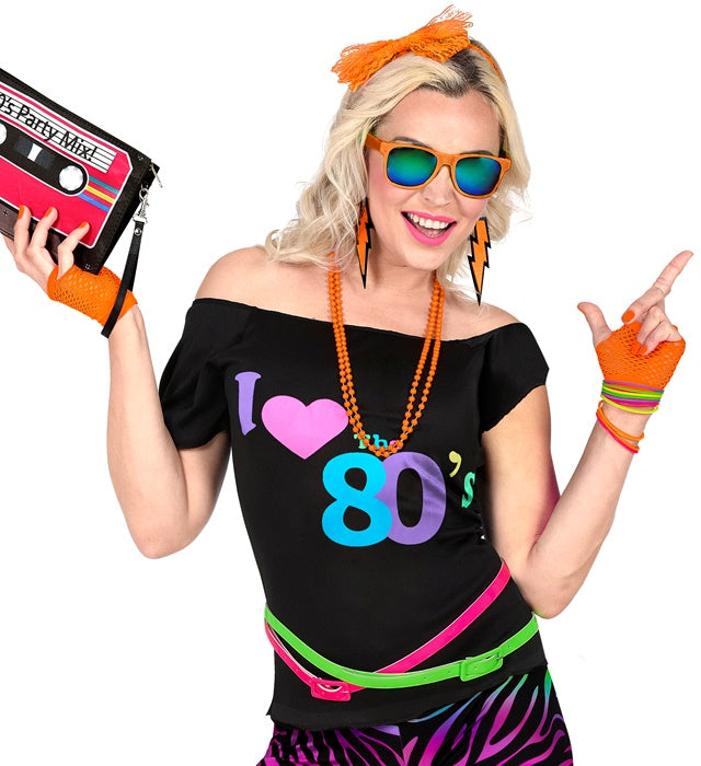 Neon orange fingerlose Netzhandschuhe aus Netzmaterial auf weißem Hintergrund