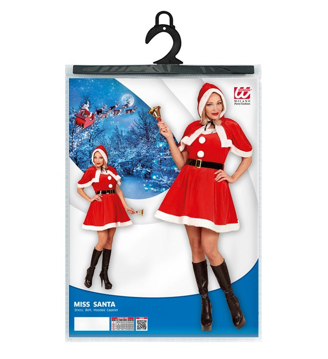 Miss Weihnachtsmann Kostüm aus rotem Samt mit Plüschumhang und Gürtel