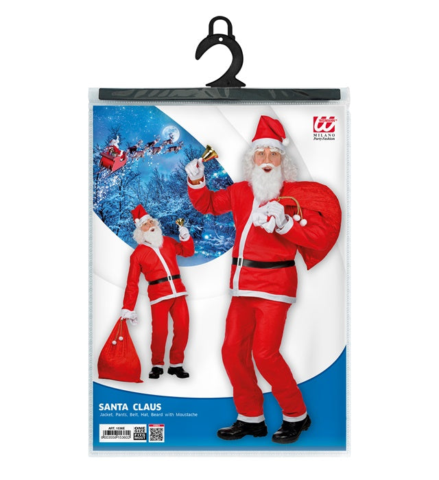 Weihnachtsmann Kostüm Set mit rotem Kasack, Hose, Gürtel, Hut und weißem Bart