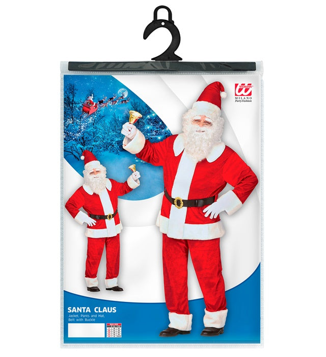 Luxus Weihnachtsmann-Kostüm aus rotem Samt mit Plüschrand und Gürtel