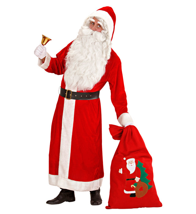 Weihnachtsmann-Mantel aus rotem Samt mit Kapuze und weißem Plüschrand