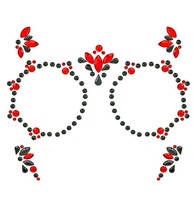 Selbstklebende rote und schwarze Glitzersteine für Gesichtsschmuck Dia de los Muertos