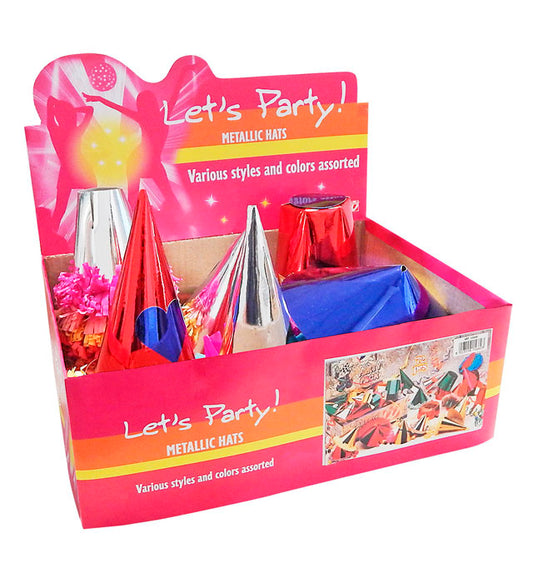 Metallic-Partyhüte aus Pappe in verschiedenen Farben und Formen für Fasnacht