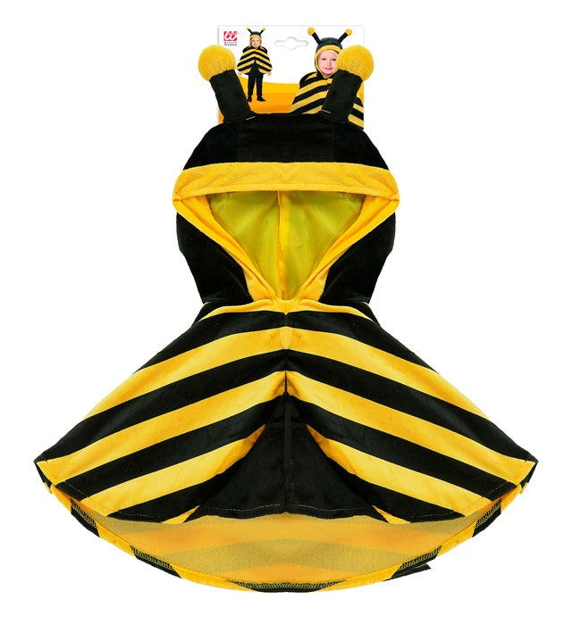 Bienen-Kostüm aus Plüsch mit Kapuzen-Poncho in schwarz-gelb für Fasnacht
