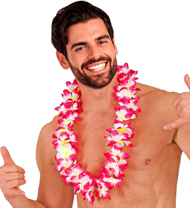 Pinkfarbene Hawaiikette aus Kunststoff für Fasnacht und Karneval