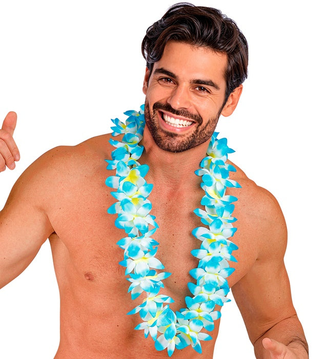 Hellblaue Hawaiikette aus Kunststoff für Fasnacht und Karneval