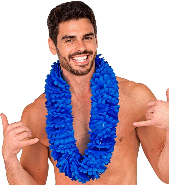 Blaue Hawaiikette aus Kunststoffblüten für Fasnacht und Mottoparty
