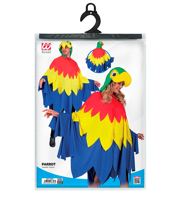 Bunter Papagei-Poncho mit Kapuze für Fasnacht und Karneval