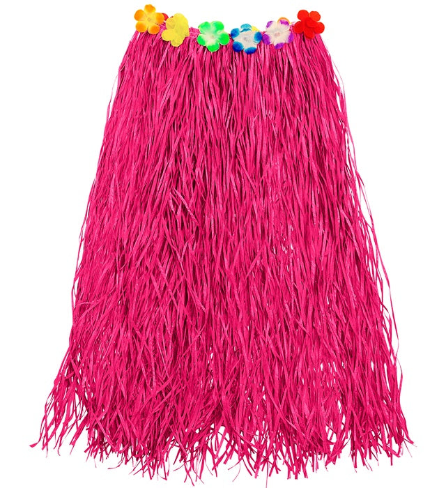 Pinker Hawaii Bastrock mit farbigem Blumengürtel, grössenverstellbar, 80 cm lang