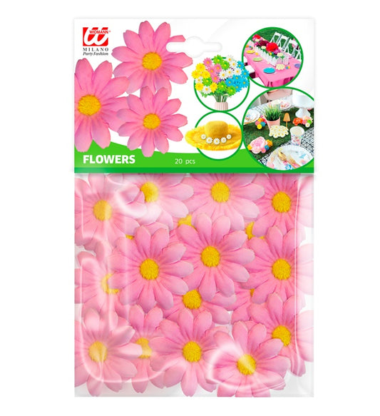 20 rosa dekorative Blumen für Fasnacht und Mottoparty