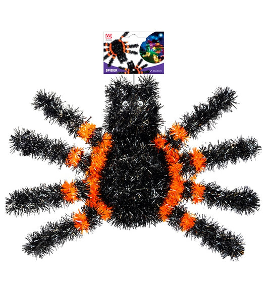 Lametta-Spinne schwarz-silber 34x23 cm als Fasnacht- und Halloween-Dekoration