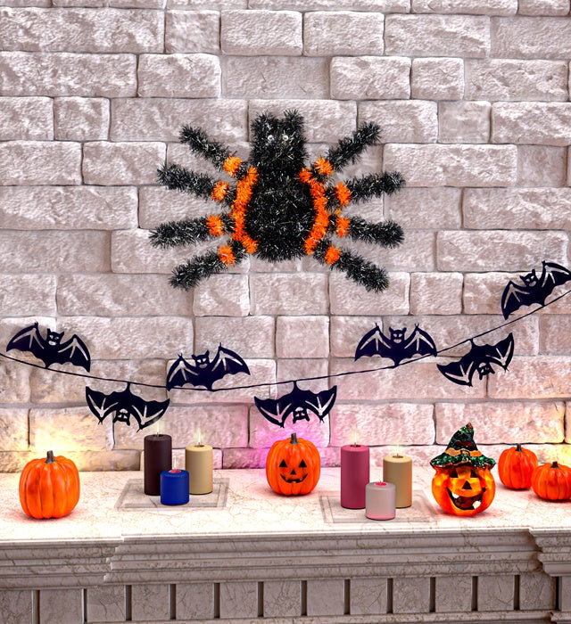 Lametta-Spinne schwarz-silber 34x23 cm als Fasnacht- und Halloween-Dekoration