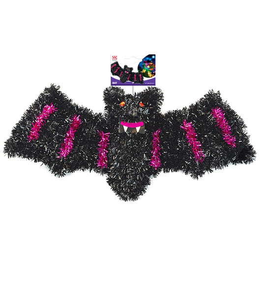 Fledermaus Dekoration aus silbernem Lametta, 46x16 cm, ideal für Fasnacht und Halloween