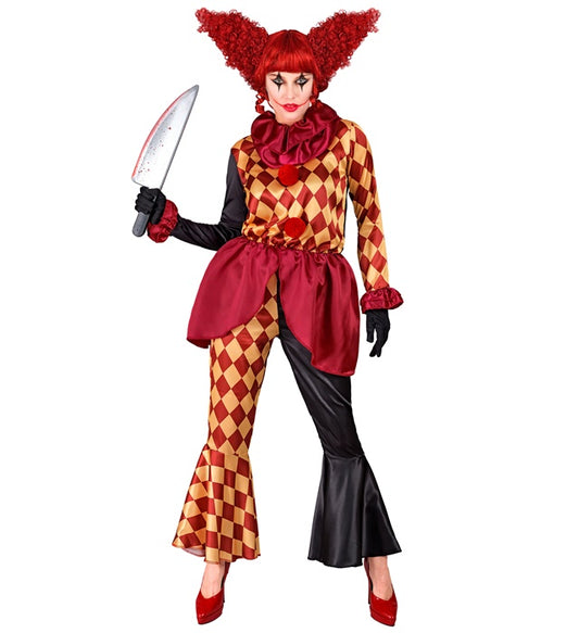 Horror-Clown Kostüm bestehend aus Oberteil, Halskrause und Hose für Fasnacht