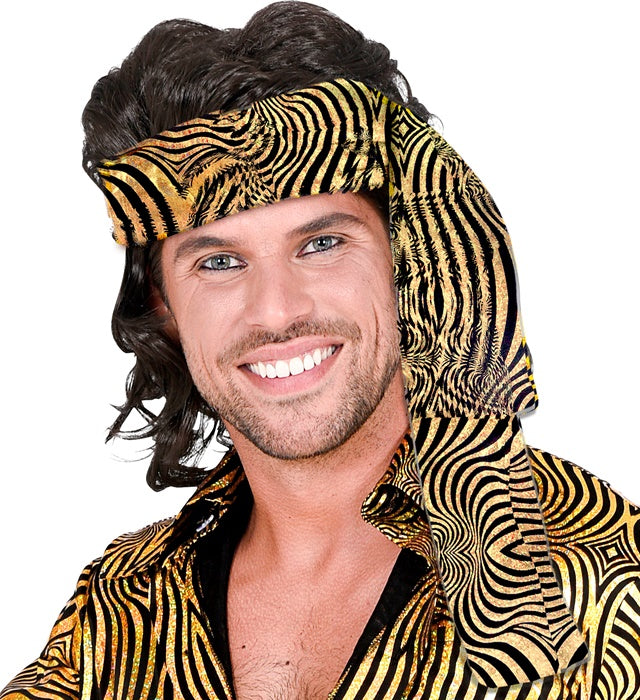 THE 70s DISCO STYLE Stirnband mit goldenen Wellenmuster, goldfarbenes Fasnachts-Accessoire