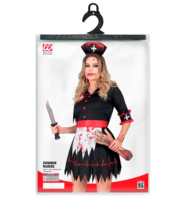 Zombie Krankenschwester Kostüm mit Kleid und Kopfschmuck für Fasnacht