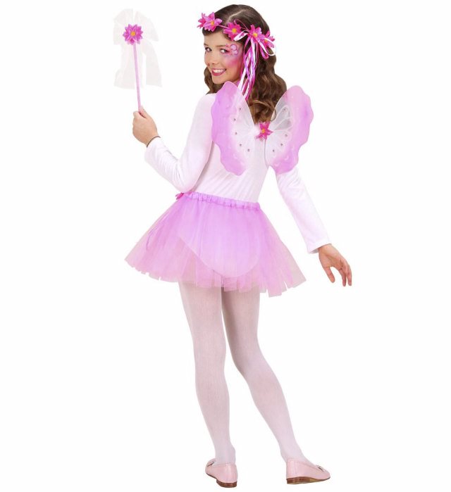 Blumenfee Kostüm-Set mit Tutu, Flügeln, Kopfbedeckung und Feenstab für Kinder