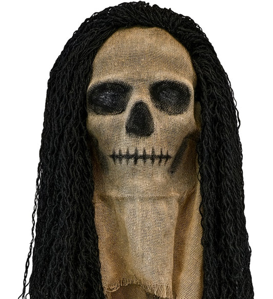 Totenkopf-Maske mit Umhang und Haaren für Fasnacht und Halloween