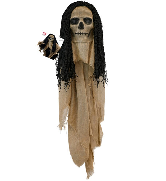 Totenkopf-Maske mit Umhang und Haaren für Fasnacht und Halloween