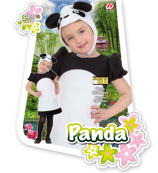Panda-Kostüm bestehend aus Kleid und passender Kopfbedeckung für Fasnacht und Mottoparty