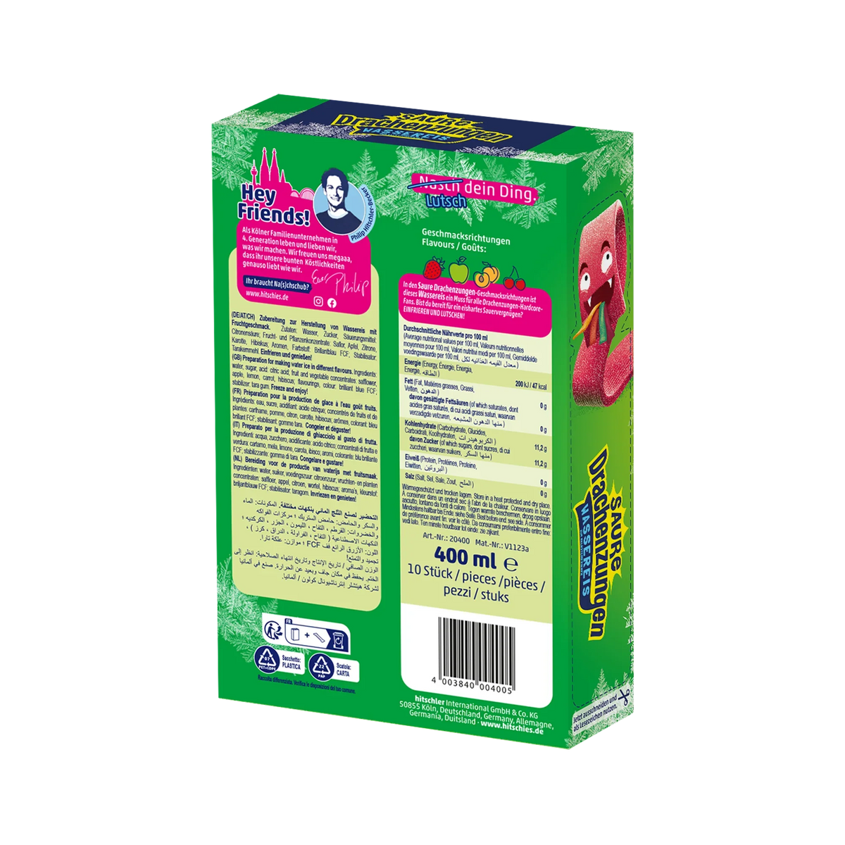 Hitschies Saure Drachenzungen Wassereis 10x40ml Fruchtgeschmack