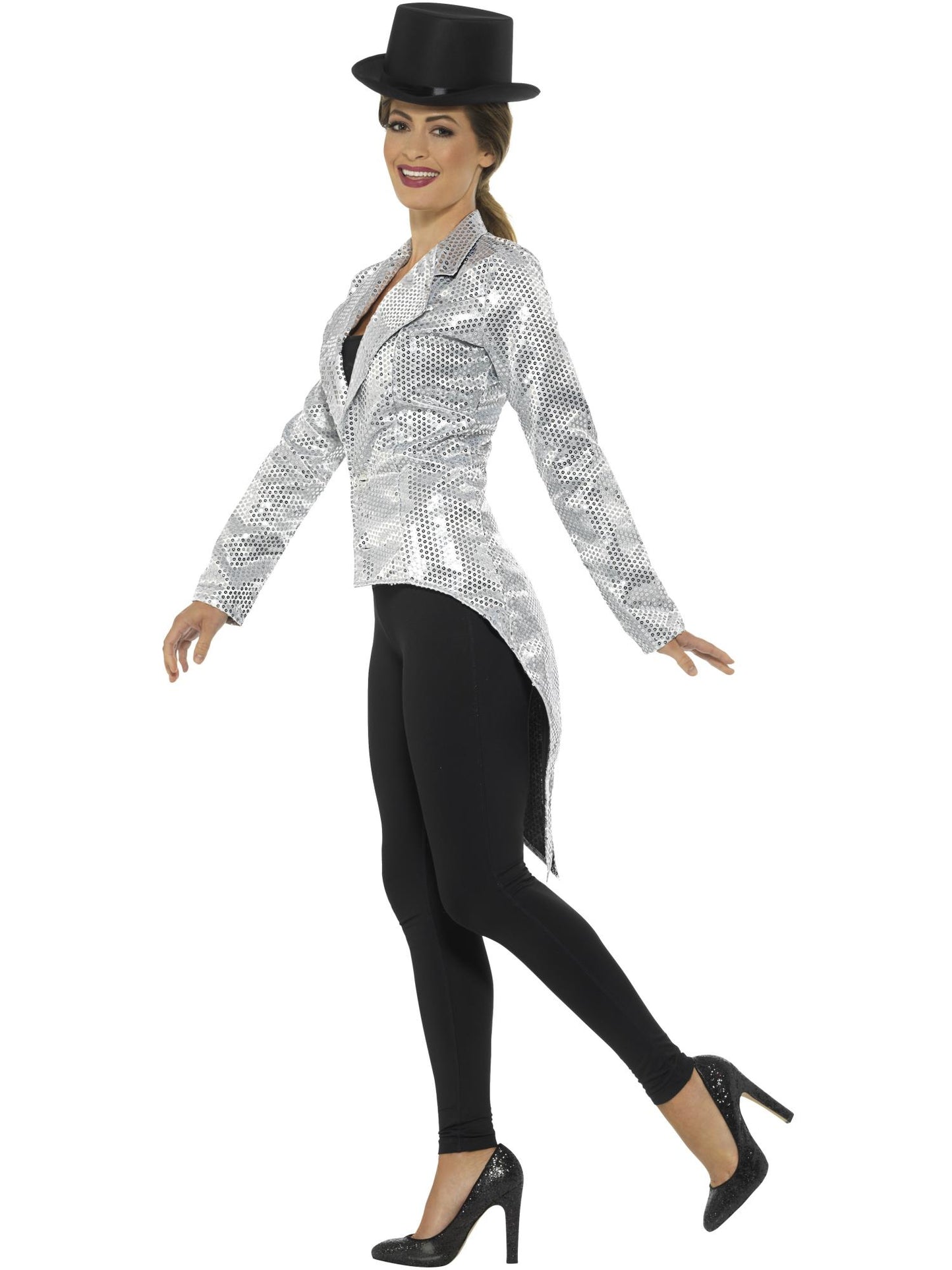 Smiffys PARTY Sequin Tailcoat Jacket, Ladies, Silver CS für Damen