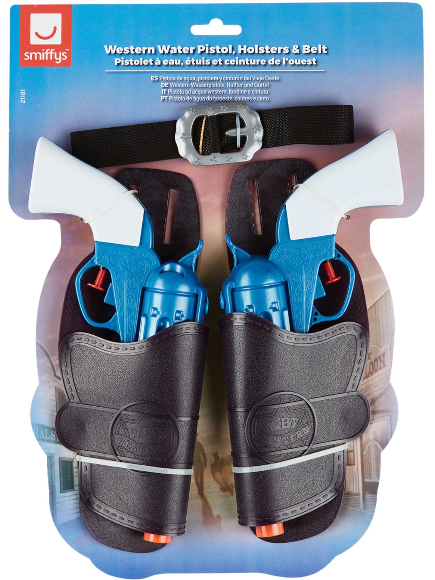 Smiffys Western Water Pistol, Holsters & Belt, Blue AC für Herren
