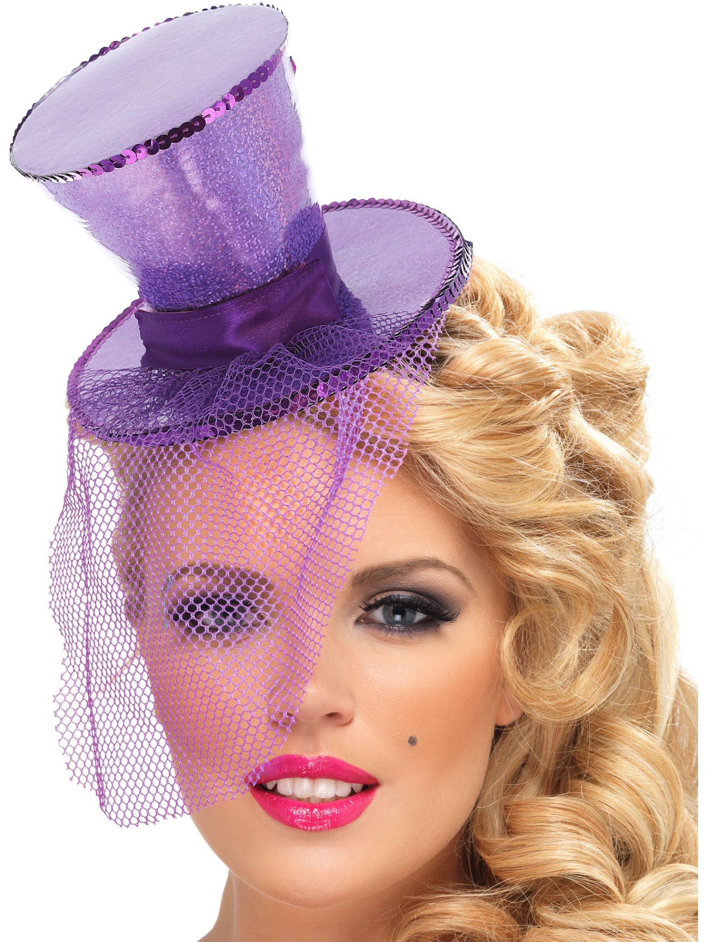 Smiffys Fever Mini Top Hat on Headband, Purple für Damen