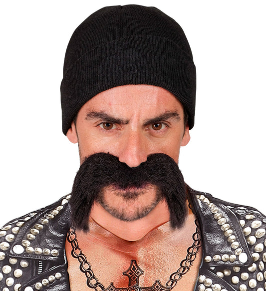 Kostüm Set Häftling / Biker Mütze, Schnurrbart