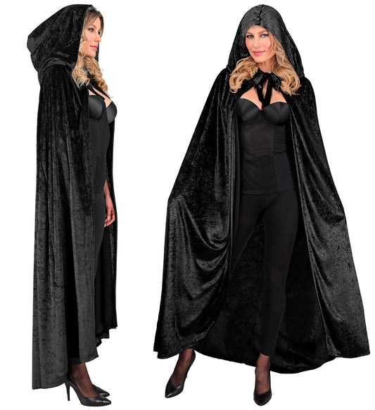 Schwarzer Umhang Mit Kapuze aus Samt - 140 cm
