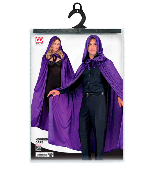 Violetter Umhang Mit Kapuze aus Samt - 140 cm