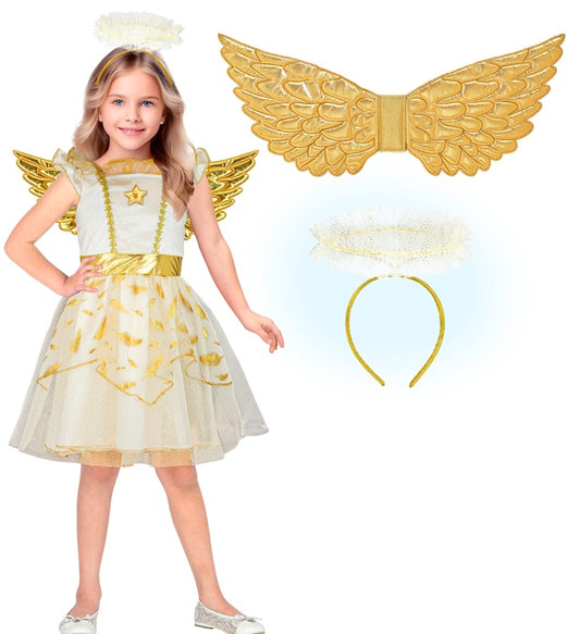 Weisses Engelskostüm mit Kleid, Flügeln und Heiligenschein