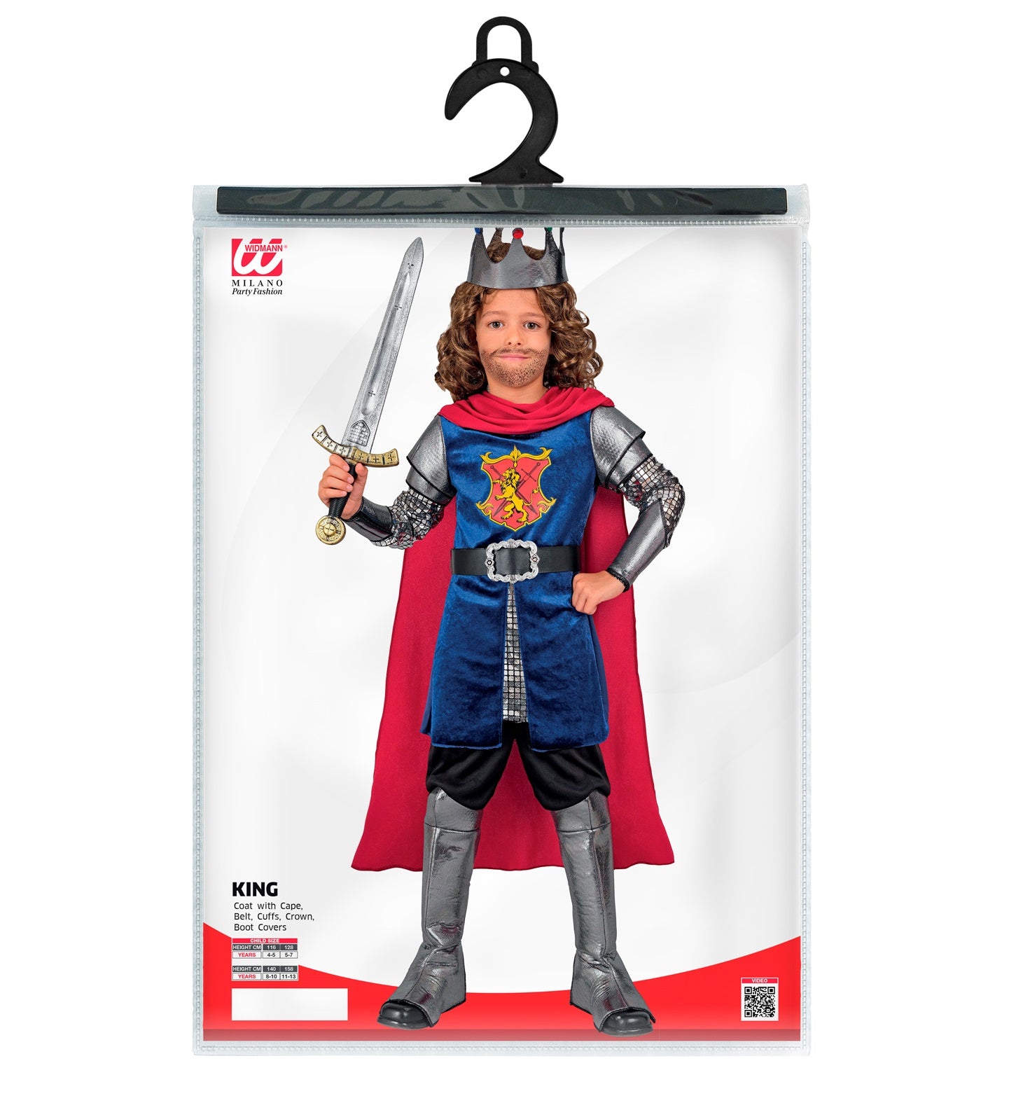 Jungen König Kostüm mit Oberteil mit Umhang, Gürtel, Armstulpen, Krone, Stiefelüberzieher